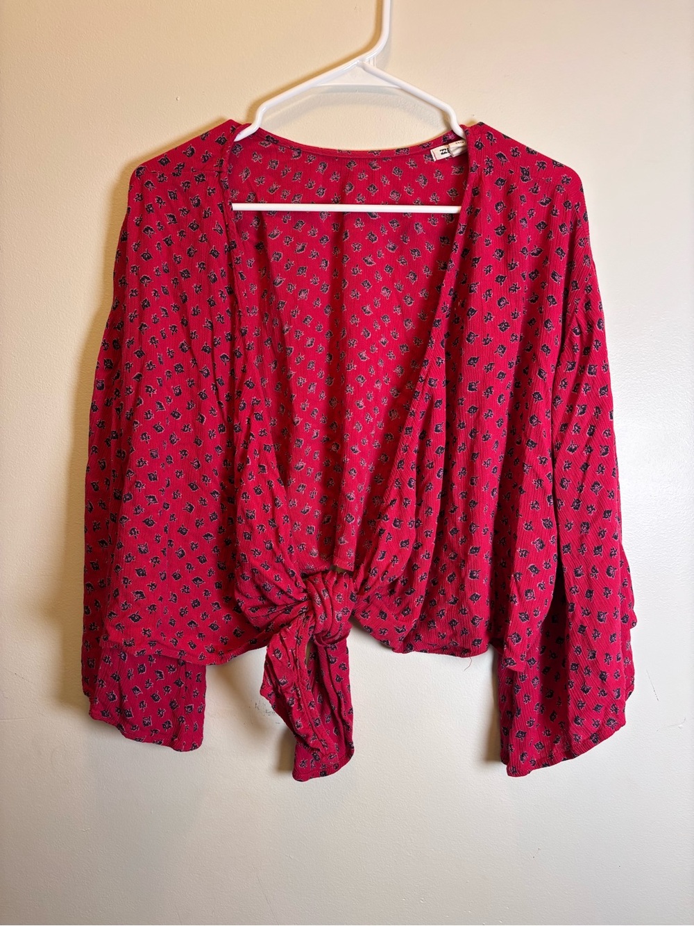 Billabong Fuchsia Red Printed Tie-Front Blouse